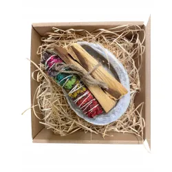 Prezent: Muszla Abalone średnia + Palo Santo + Biała szałwia z kwiatami