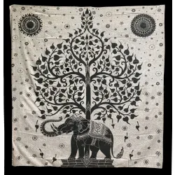 INDYJSKA NARZUTA MANDALA na ścianę bawełna ok. 210x240 cm drzewo i słoń