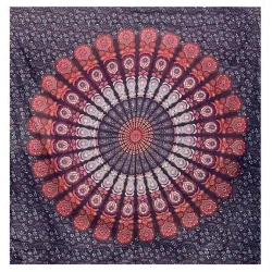 INDYJSKA NARZUTA OBRUS MANDALA na ścianę bawełna ok. 220x240 cm fiolet