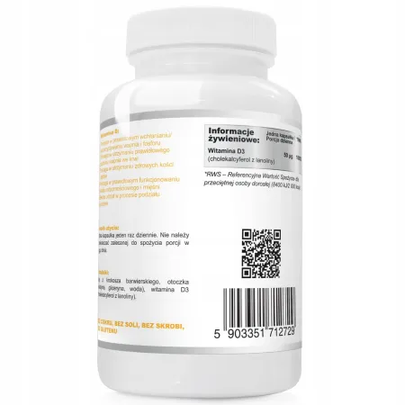 Witamina D3 2000IU Suplement diety Wish Pharmaceutical kapsułki 120 szt.