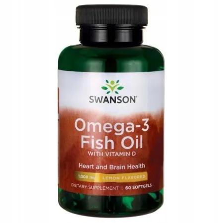 Swanson Omega-3 z Witaminą D3 Olej z ryb EPA DHA Lemon Softgel 60 kapsułek