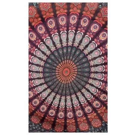 INDYJSKA NARZUTA OBRUS MANDALA na ścianę bawełna ok. 220x240 cm fiolet