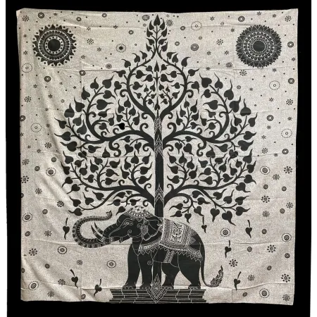 INDYJSKA NARZUTA MANDALA na ścianę bawełna ok. 210x240 cm drzewo i słoń