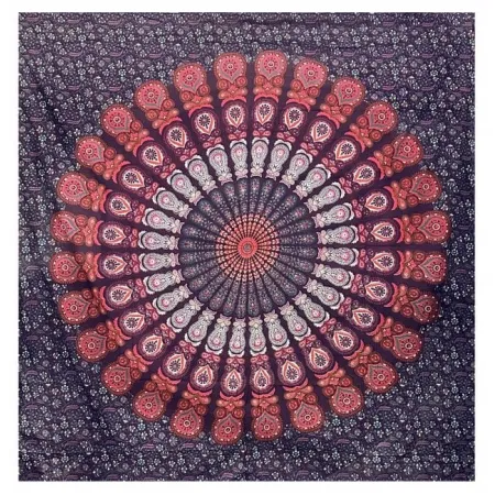 INDYJSKA NARZUTA OBRUS MANDALA na ścianę bawełna ok. 220x240 cm fiolet