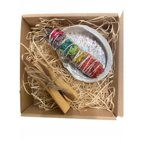 Prezent: Muszla Abalone mini + Palo Santo + Biała szałwia z kwiatami