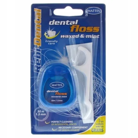 Rebi-dental nić dentystyczna miętowa 50m GRATIS! 3 nicio-wykałaczki